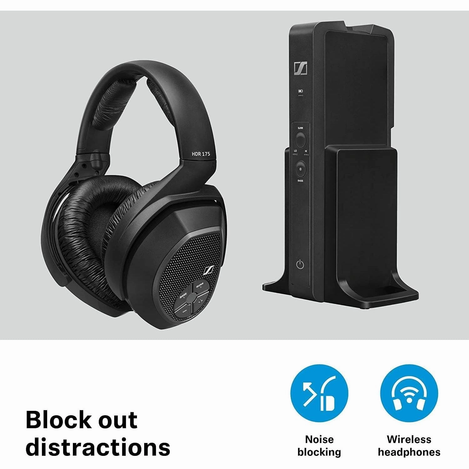 Sennheiser RS 175 Digital Wireless Over-Ear Headphones, Bass Boost & Surround Sound, Black
