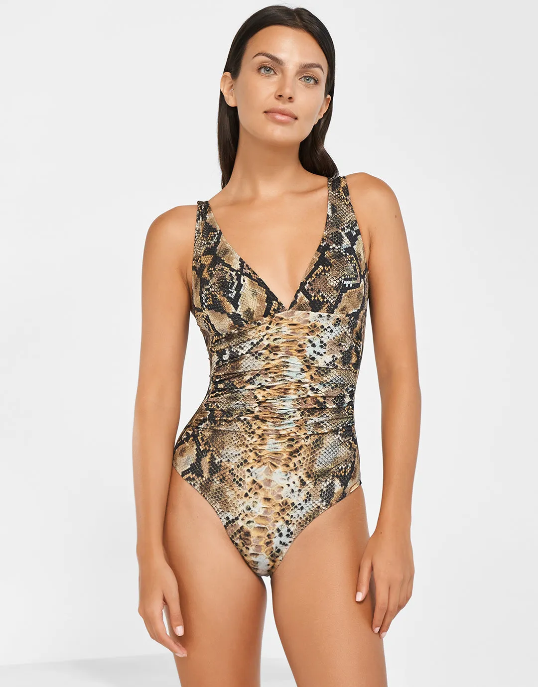 Serpent Ruched Moulded Swimsuit - Python