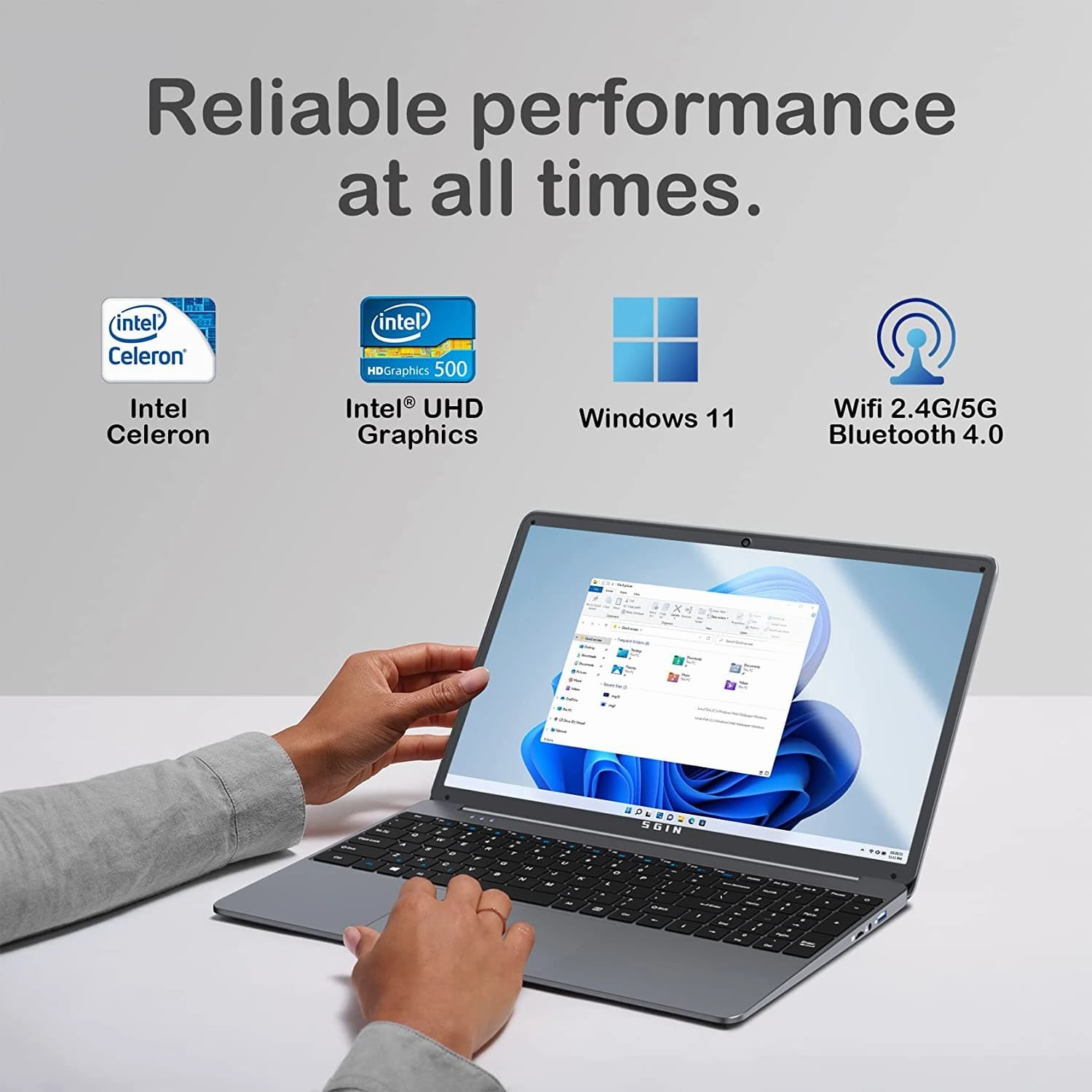 SGIN Laptop 15.6-inch 12GB DDR4 512GB ROM SSD, Windows 11, Up to 2.8Ghz, Intel Celeron N4500, Full HD 1920x1080 IPS Display with Laptop Computer