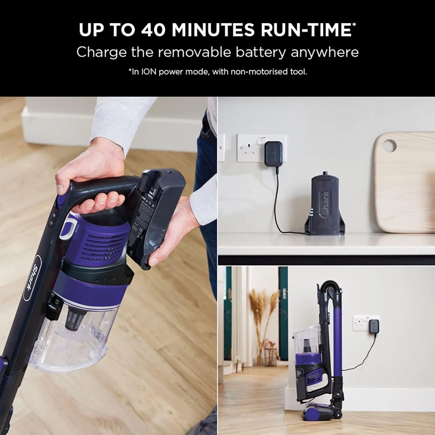 Shark Cordless Stick Vacuum Cleaner with Anti Hair Wrap, Up to 40 mins run-time, Flexible Vacuum Cleaner with Pet Tool, Crevice Tool & Upholstery Tool, Purple