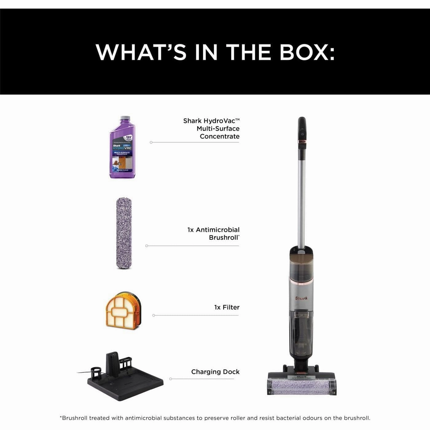 Shark HydroVac Cordless Hard Floor Cleaner with Antimicrobial Brush-Roll & Odour-Neutralising Multi-Surface Solution, Self-Cleaning, Vacuums & Mops Wet & Dry Messes, Grey WD210UK