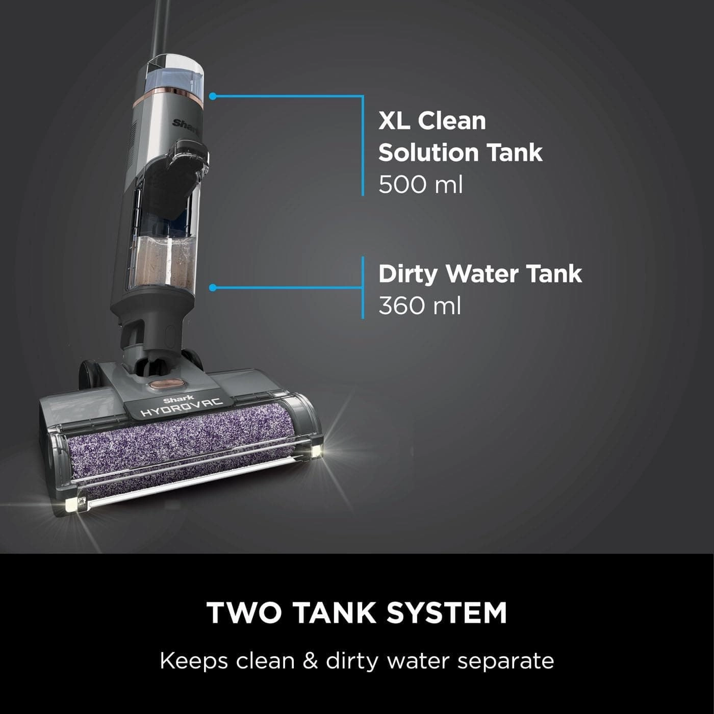 Shark HydroVac Cordless Hard Floor Cleaner with Antimicrobial Brush-Roll & Odour-Neutralising Multi-Surface Solution, Self-Cleaning, Vacuums & Mops Wet & Dry Messes, Grey WD210UK