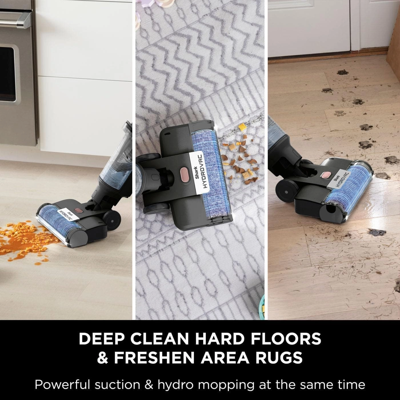 Shark HydroVac Cordless Hard Floor Cleaner with Antimicrobial Brush-Roll & Odour-Neutralising Multi-Surface Solution, Self-Cleaning, Vacuums & Mops Wet & Dry Messes, Grey WD210UK