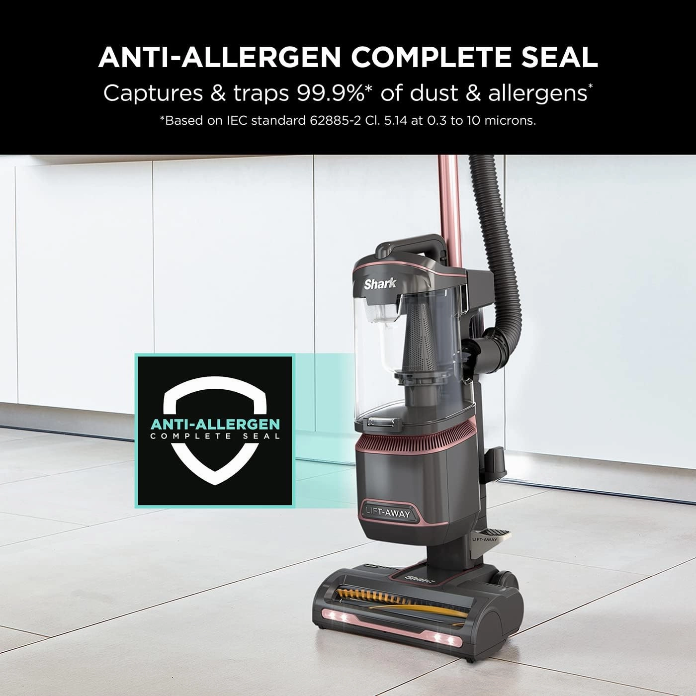 Shark NZ690UKT Pet Upright Vacuum Cleaner - Anti Hair Wrap, Lift-Away, LED Lights, 1.1L, 750W, Rose Gold