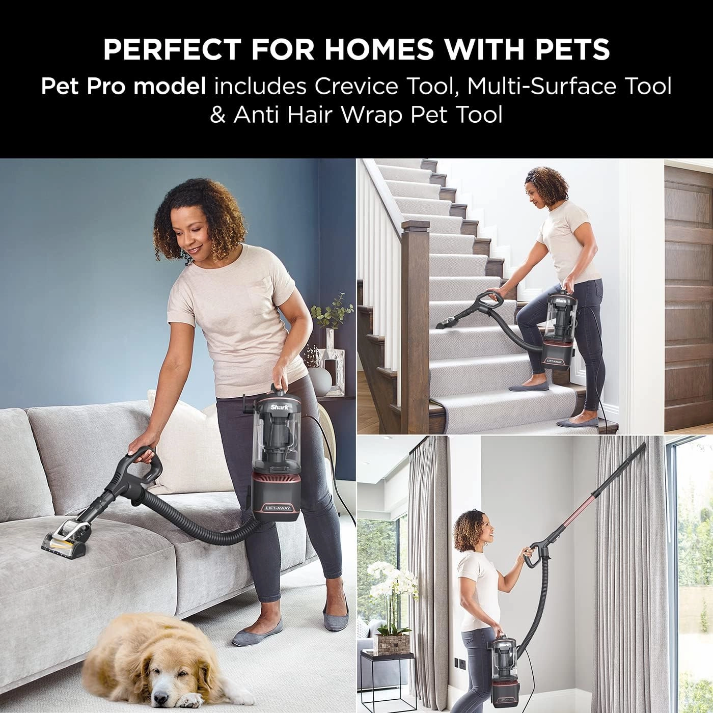 Shark NZ690UKT Pet Upright Vacuum Cleaner - Anti Hair Wrap, Lift-Away, LED Lights, 1.1L, 750W, Rose Gold
