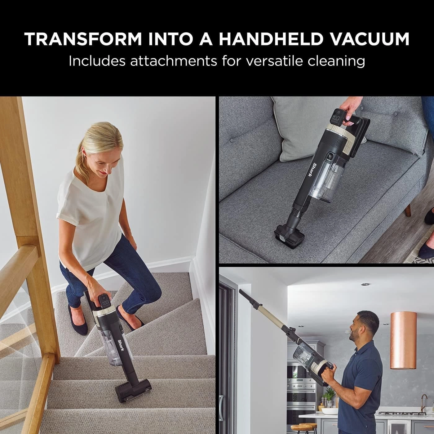 Shark Stratos IZ400UKT Pet Pro Cordless Vacuum: Anti Hair Wrap, Clean Sense IQ, Anti-Odour, 60 Min Run-Time, Removable Battery, 3 Attachments - Charcoal/Brass