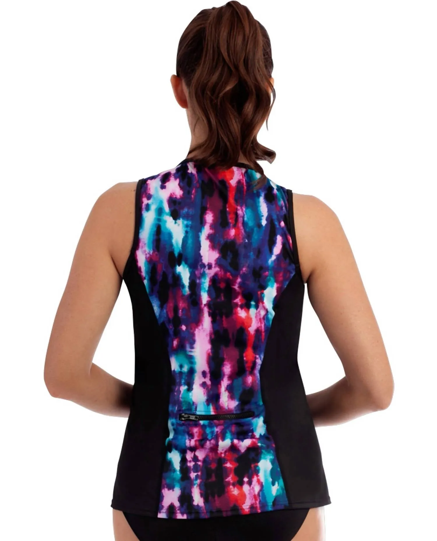 Shimmer Bay Active Sleeveless Full Zip Rash Guard In Mir Black Purple