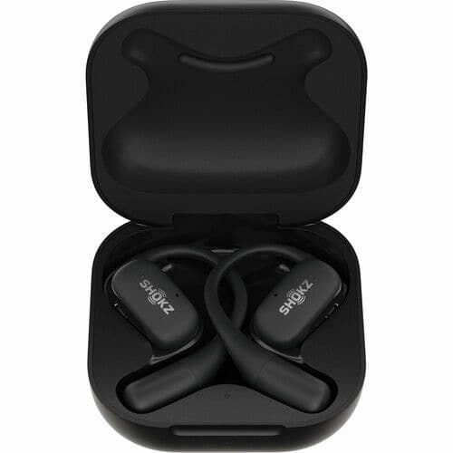 SHOKZ OpenFit True Wireless Open Ear Bluetooth Headphones with MIcrophone, Waterproof, Fast Charging, 28hr Playtime, Compatible with iPhone and Android - Black earbuds and headphones, true wireless earbuds, noise cancelling earbuds