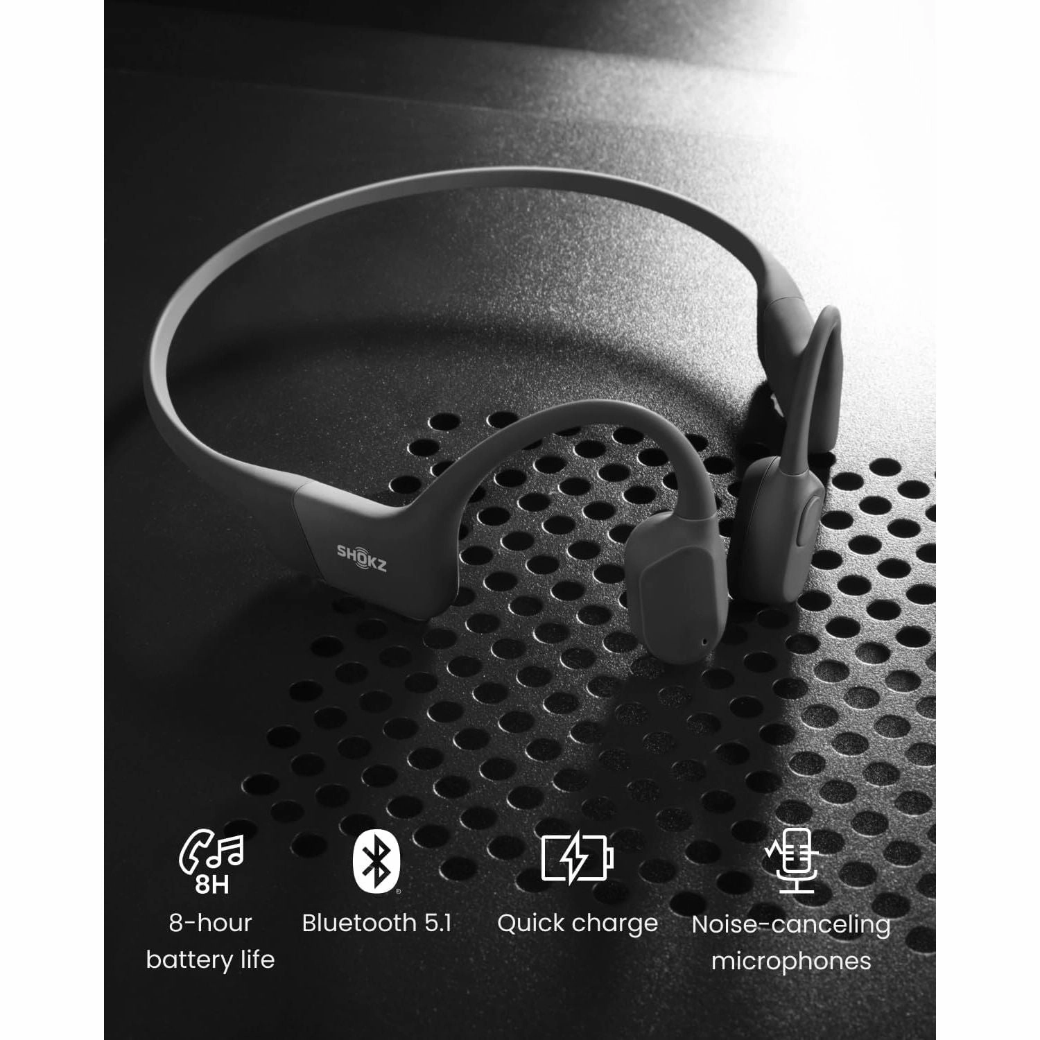 SHOKZ OpenRun Bone Conduction Headphones, Open-Ear Bluetooth Sports Earphones with Mic, IP67 Waterproof Wireless Headset for Running and Workout, 8H Playtime, USB-C - Black, Sport headband