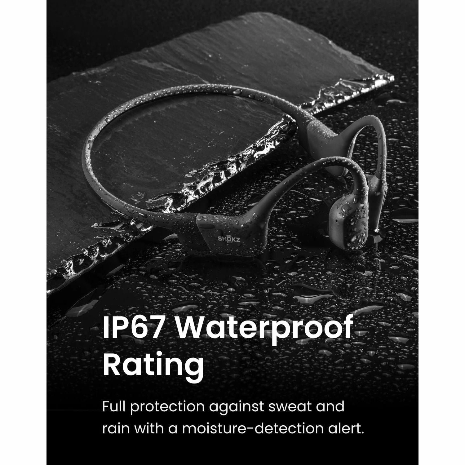 SHOKZ OpenRun Bone Conduction Headphones, Open-Ear Bluetooth Sports Earphones with Mic, IP67 Waterproof Wireless Headset for Running and Workout, 8H Playtime, USB-C - Black, Sport headband