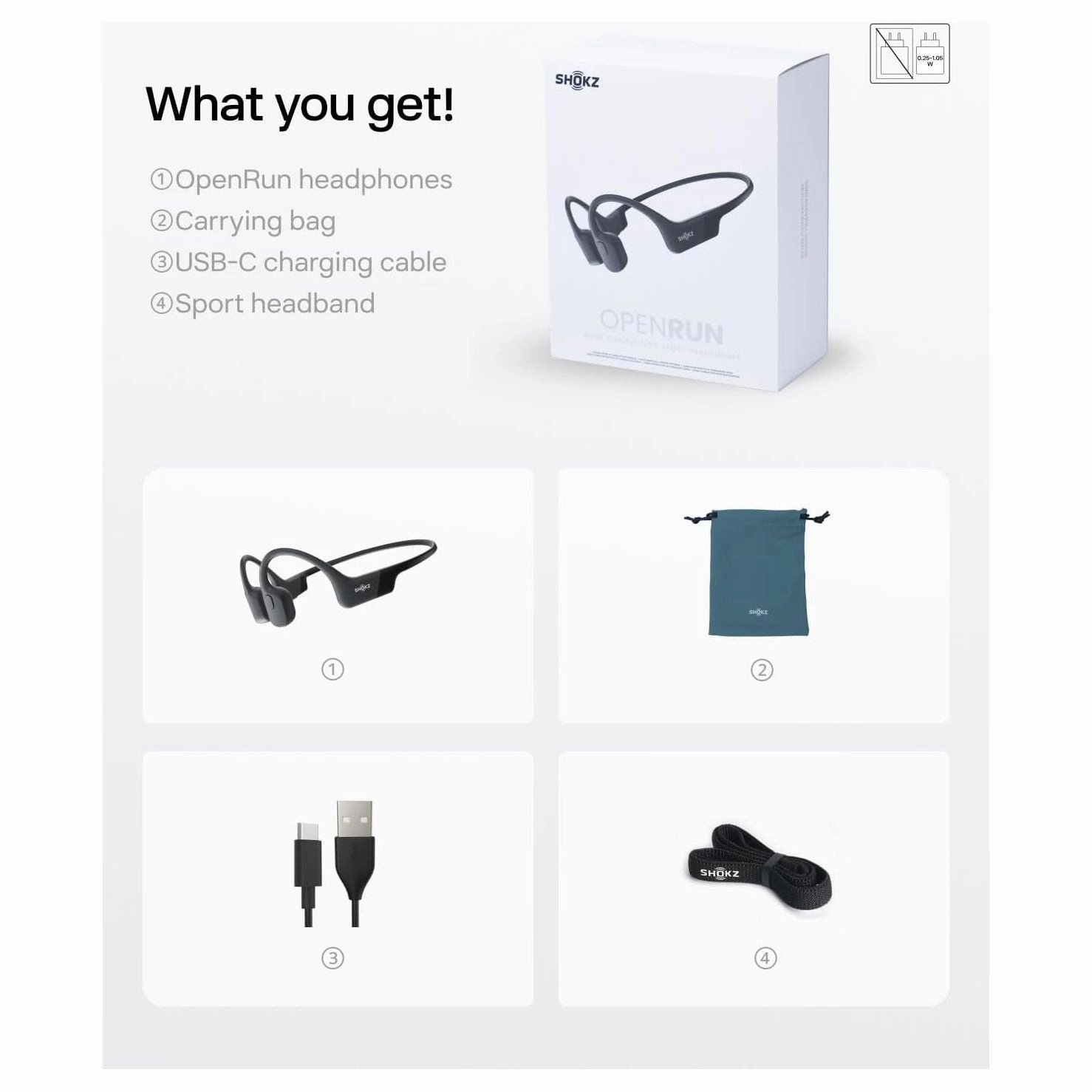 SHOKZ OpenRun Bone Conduction Headphones, Open-Ear Bluetooth Sports Earphones with Mic, IP67 Waterproof Wireless Headset for Running and Workout, 8H Playtime, USB-C - Black, Sport headband