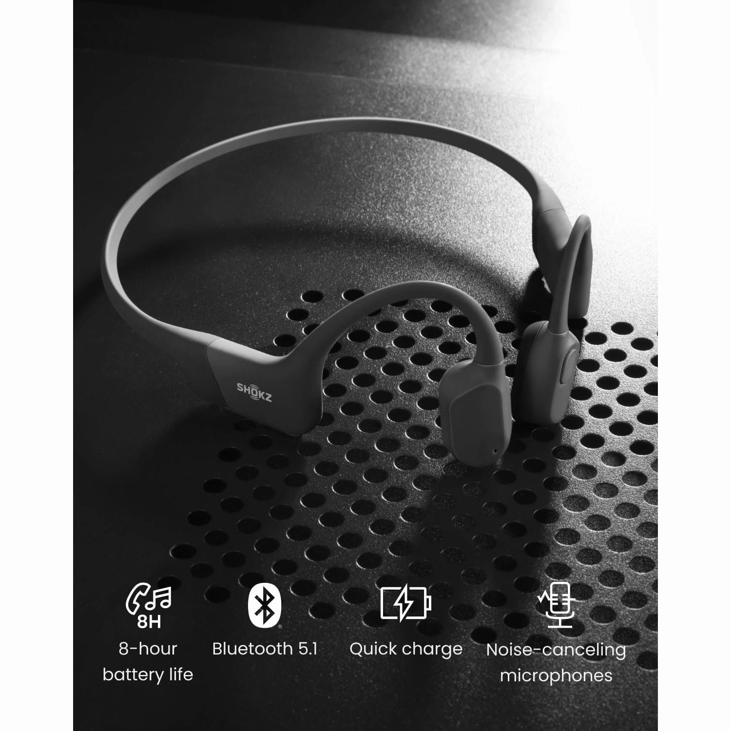 SHOKZ OpenRun Bone Conduction Headphones, Open-Ear Bluetooth Sports Earphones with Mic, IP67 Waterproof Wireless Headset for Running and Workout, 8H Playtime, USB-C - Black, Sport headband