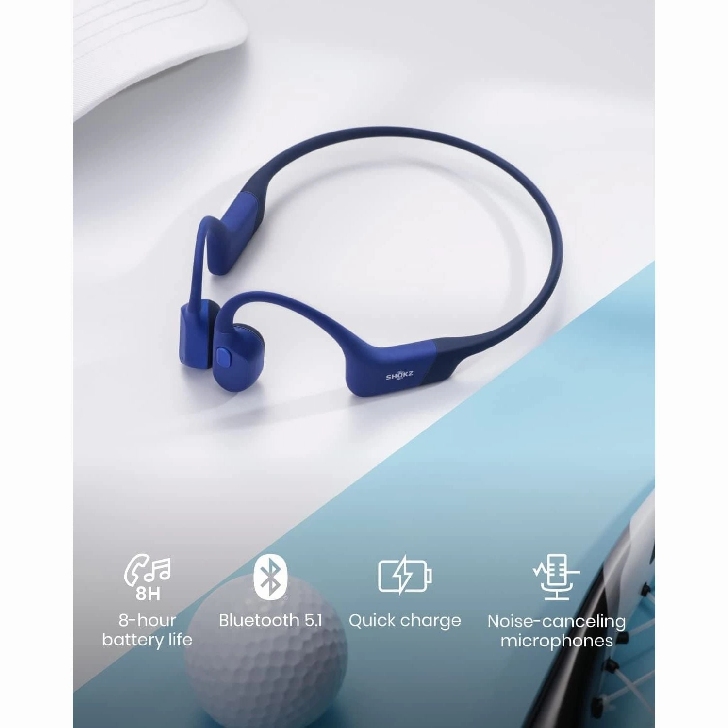 Shokz Openrun Mini Bone Conduction Sports Headphones, Bluetooth Wireless Earphones with Mic, 8H Playtime, Open-Ear Waterproof for Running Workout - Blue