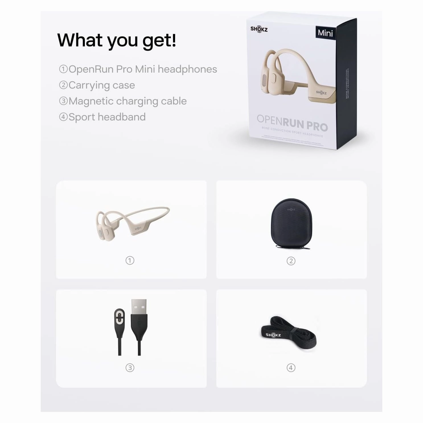 Shokz OpenRun Pro Mini Bone Conduction Headphones - Open-Ear Bluetooth, IP55 Waterproof, 10H Playtime, Beige
