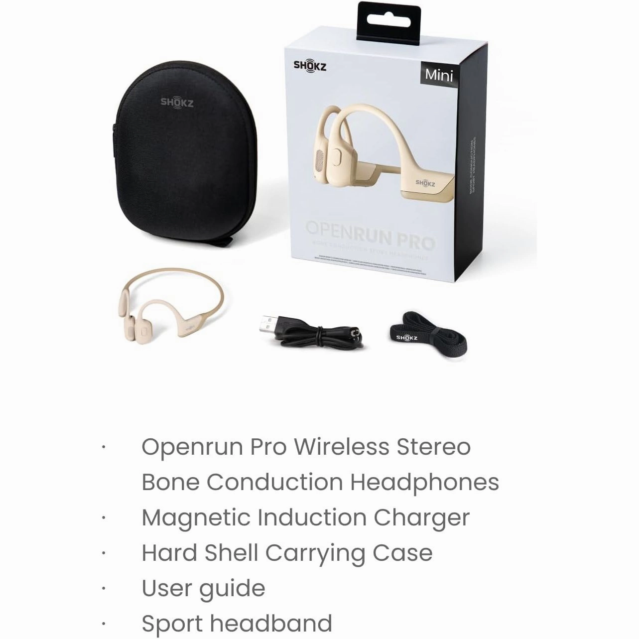 Shokz OpenRun Pro Mini Bone Conduction Headphones - Open-Ear Bluetooth, IP55 Waterproof, 10H Playtime, Beige