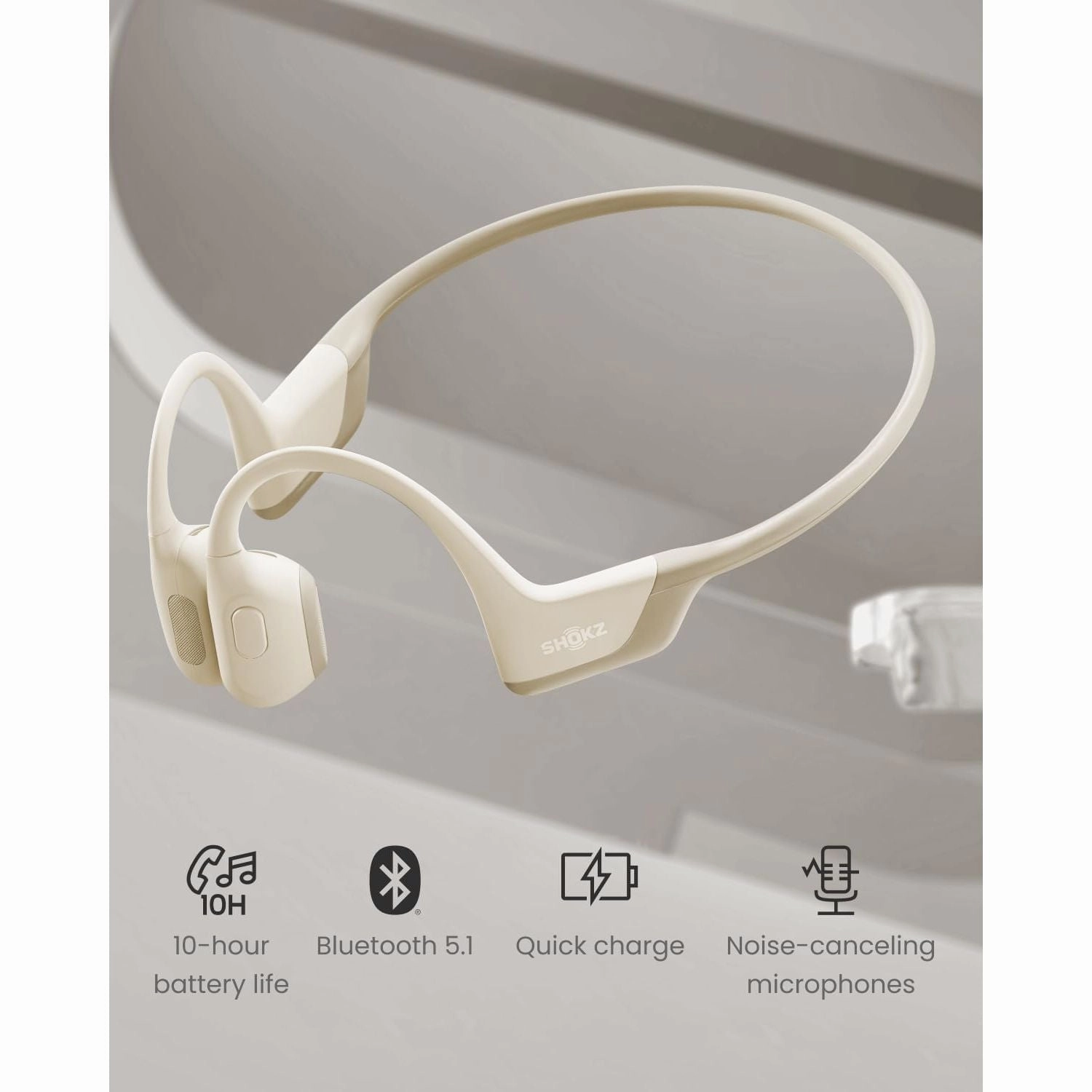 Shokz OpenRun Pro Mini Bone Conduction Headphones - Open-Ear Bluetooth, IP55 Waterproof, 10H Playtime, Beige