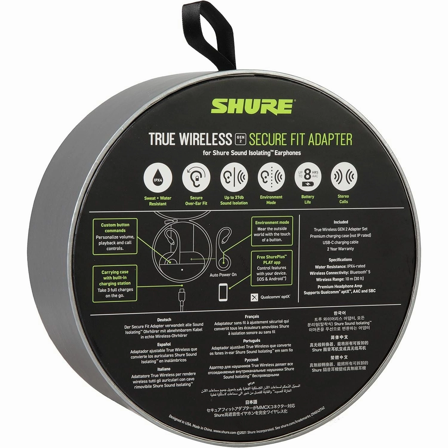 Shure True Wireless Adapter (Gen 2) for Sound Isolating Earphones, Secure Over-Ear Fit, Bluetooth 5 Wireless Technology, Long Battery Life With Charging Case, & Fingertip Controls (RMCE-TW2-EFS)