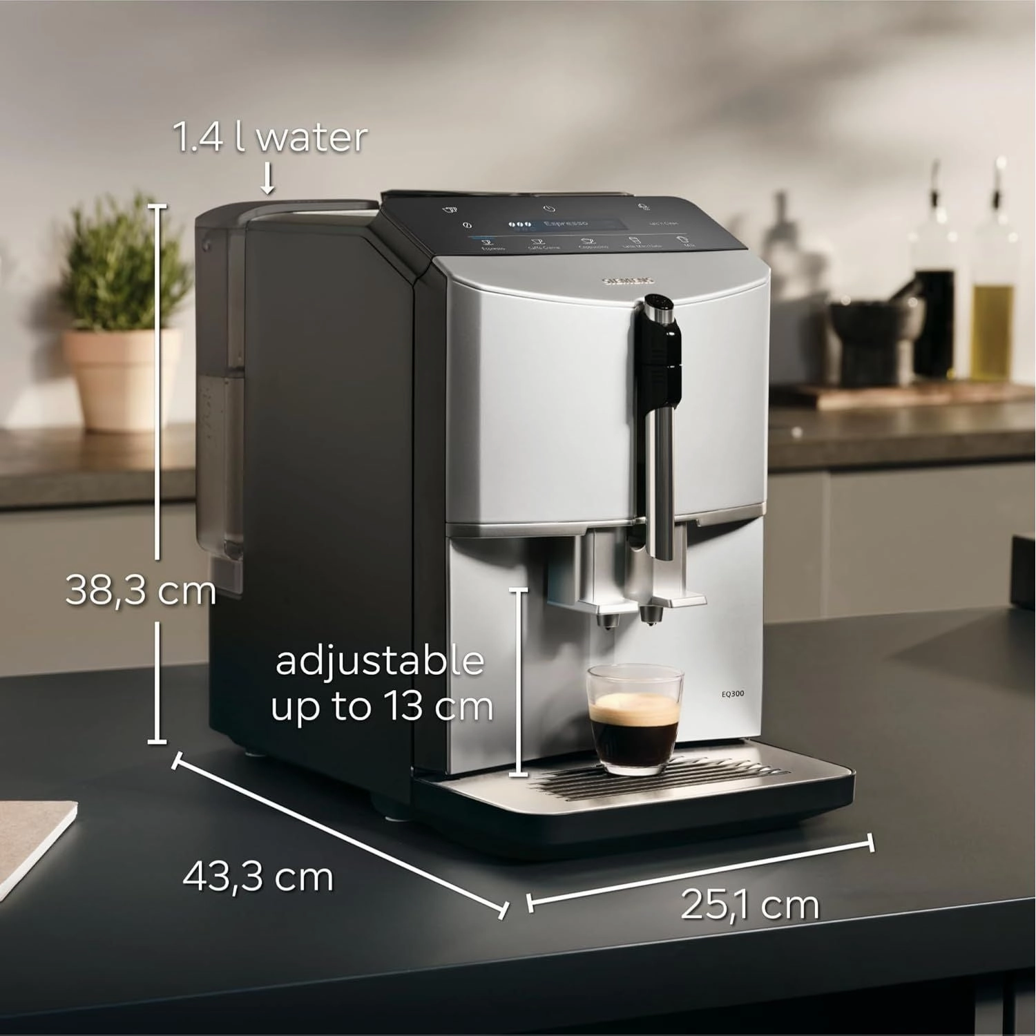 Siemens EQ300 Bean-to-Cup Coffee Machine (TF301G19)  Fully Automatic, Freestanding  Piano Black