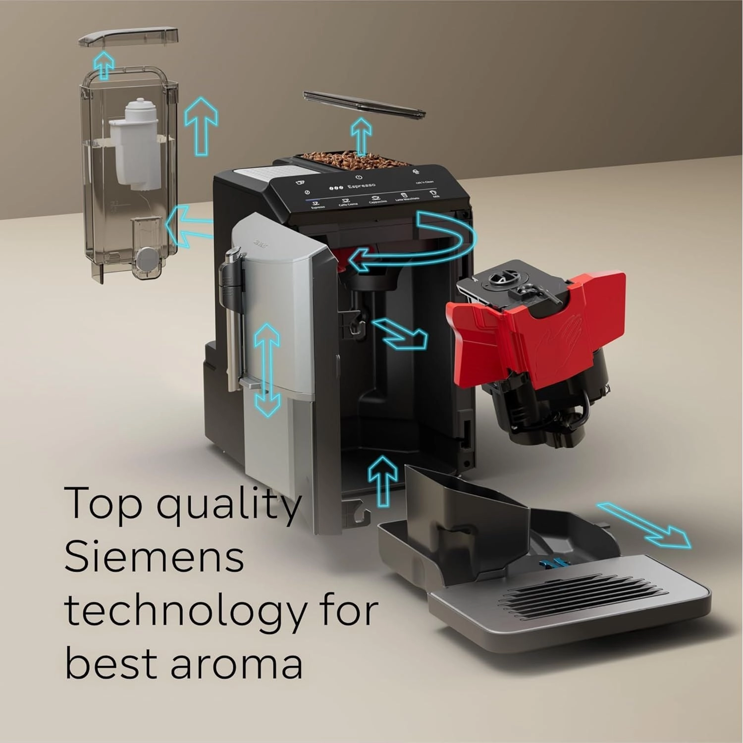 Siemens EQ300 Bean-to-Cup Coffee Machine (TF301G19)  Fully Automatic, Freestanding  Piano Black