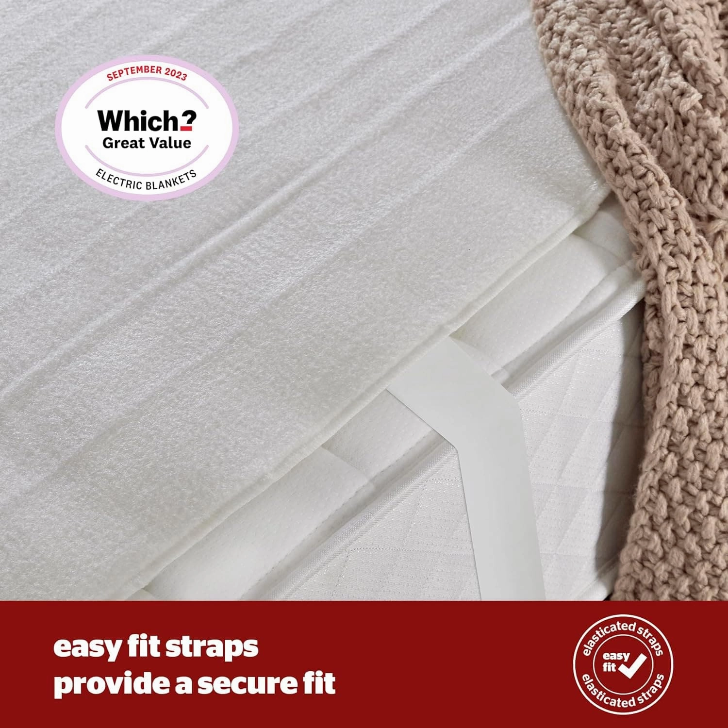 Silentnight Comfort Control Electric Blanket - Heated Underblanket with 3 Heat Settings, Fast Heat Up, Overheat Protection and Easy Fit Straps - Machine Washable