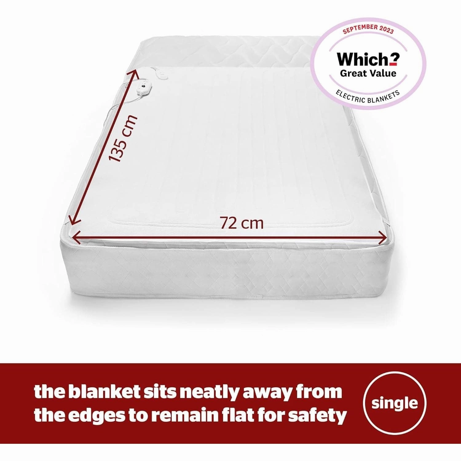 Silentnight Comfort Control Electric Blanket - Single 135x72cm, 3 Heat Settings, Fast Heat, Overheat Protection, Machine Washable