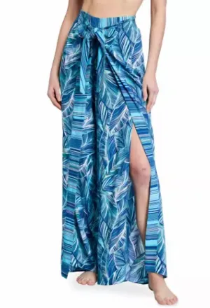Sketched Leaves Pants In Poolside