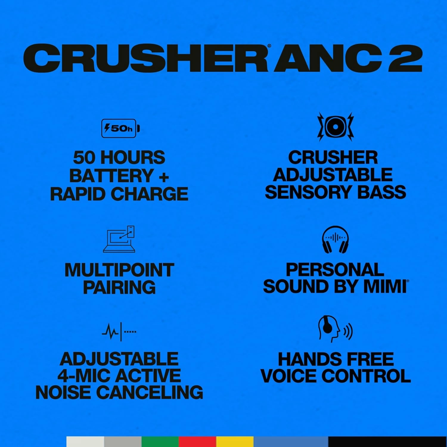 Skullcandy Crusher ANC 2 Wireless Over-Ear Headphones - True Black
