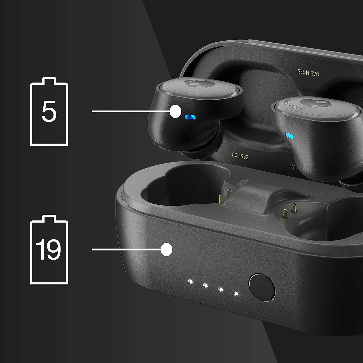 Skullcandy Sesh Evo True Wireless In-Ear Bluetooth Earbuds Compatible with iPhone and Android/Charging Case and Microphone/Great for Gym, Sports, and Gaming IP55 Water Dust Resistant - Black