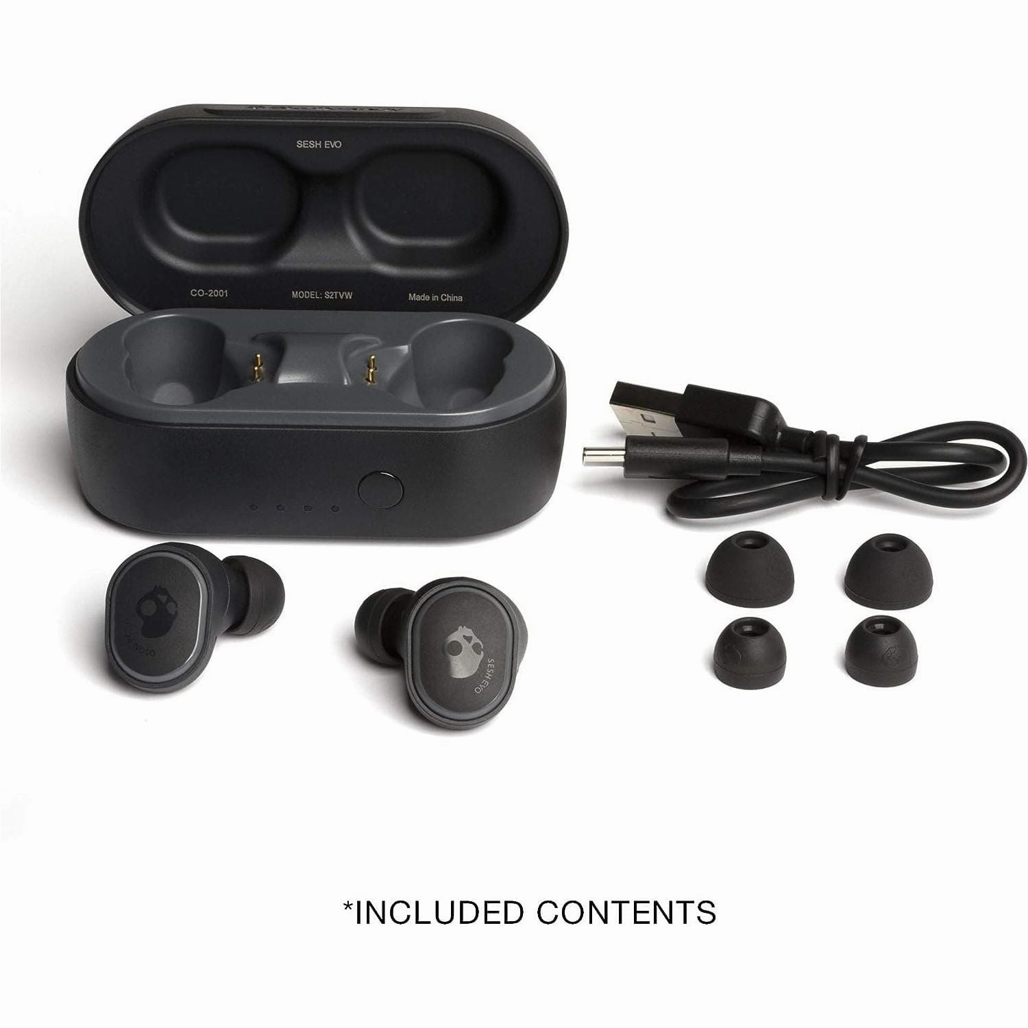 Skullcandy Sesh Evo True Wireless In-Ear Bluetooth Earbuds Compatible with iPhone and Android/Charging Case and Microphone/Great for Gym, Sports, and Gaming IP55 Water Dust Resistant - Black