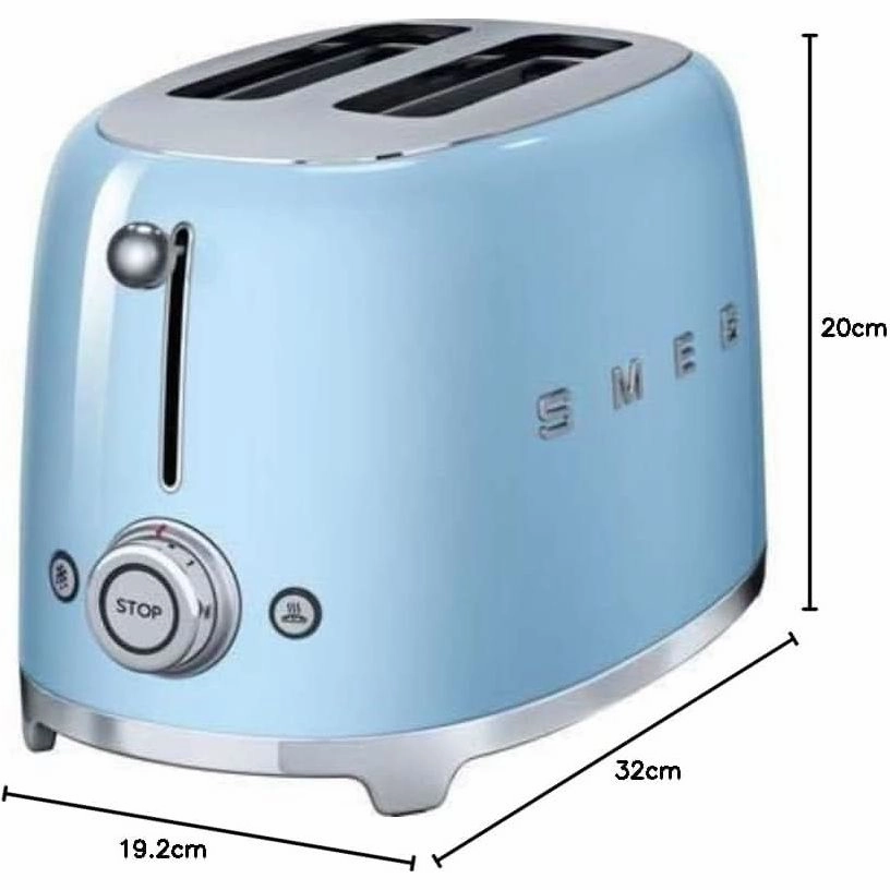 Smeg 2-Slice Toaster with Extra-Wide Slots & 3 Preset Options - Pastel Blue