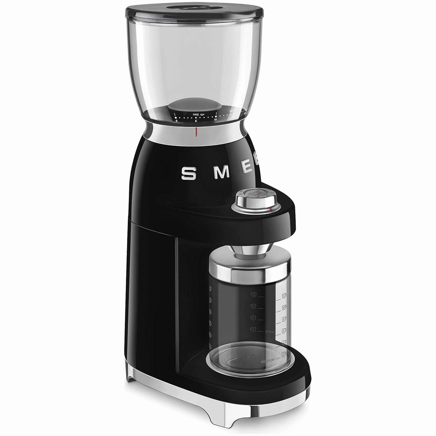 Smeg CGF01BLUK Coffee Grinder, Aluminium Construction, 50's Retro Style, 8 Programme Settings and 3 Grinding Grades, Black