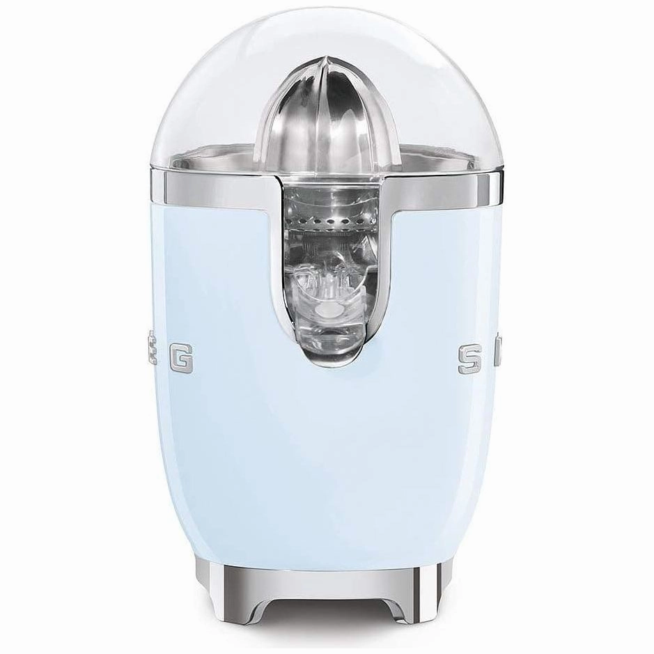 Smeg CJF01PBUK Retro 50's Style Citrus Juicer with Lid, Stainless Steel Reamer and Strainer, Anti-Drip Spout, Pastel Blue