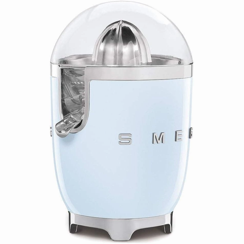Smeg CJF01PBUK Retro 50's Style Citrus Juicer with Lid, Stainless Steel Reamer and Strainer, Anti-Drip Spout, Pastel Blue