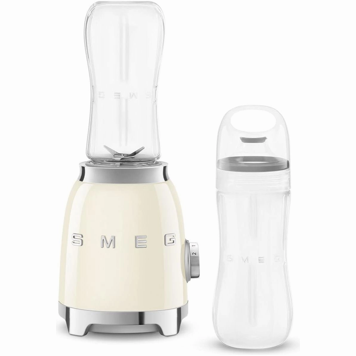 Smeg PBF01CRUK Retro 50s Style Personal Blender, 600ml, 2 Speed Settings, 2 Bottles-To-Go, 300W, Cream