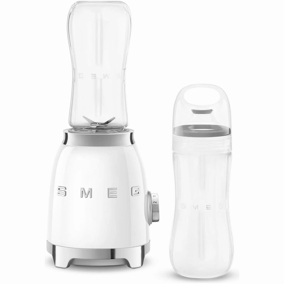 Smeg PBF01WHUK Retro 50s Personal Blender - 300W, 600ml, 2 Bottles-To-Go, White