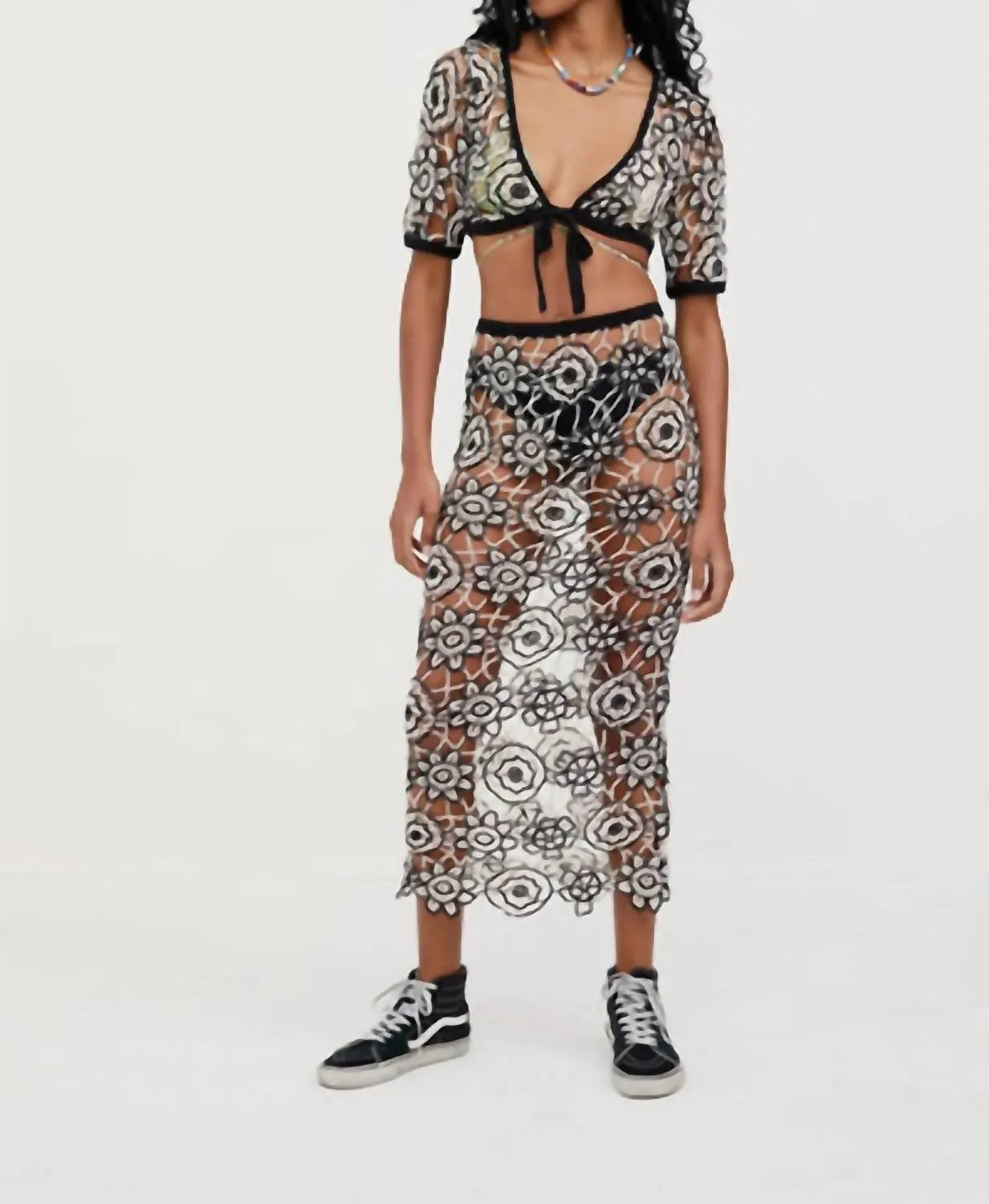 Sofia Crop/swim Cover-Up In Black And White