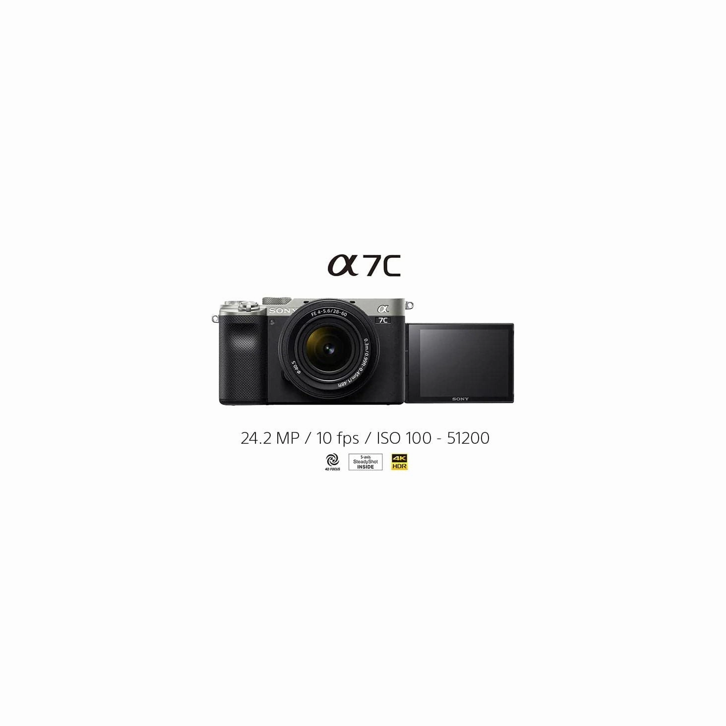 Sony Alpha 7C Full-Frame Mirrorless Camera - 24.2MP, Compact & Lightweight, Real-Time AF, 5-Axis Stabilization, Black