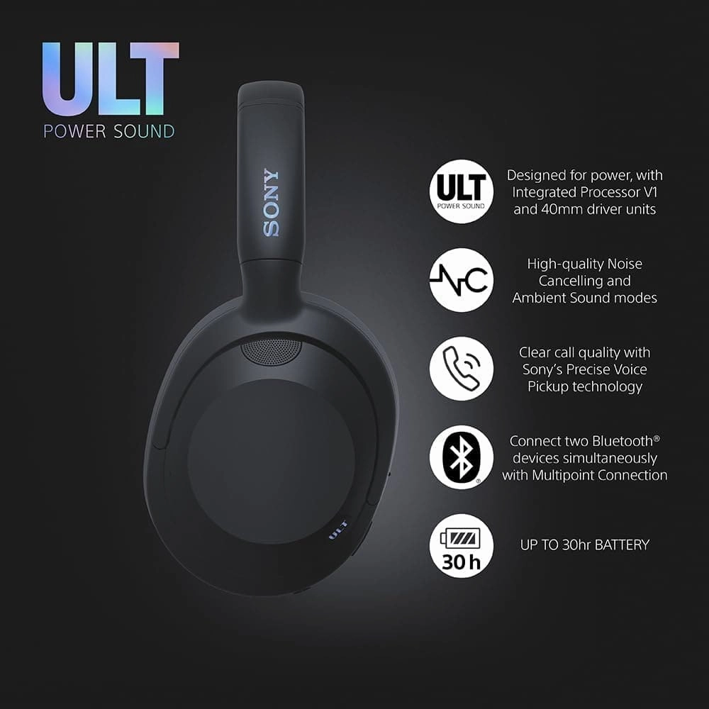 Sony ULT WEAR Over Ear Wireless Noise Cancelling Headphones with ULT POWER SOUND, Ultimate Deep Bass, Clear Call Quality, Up to 30hr Battery Life, Alexa & Google Assistant, IOS & Android - Black