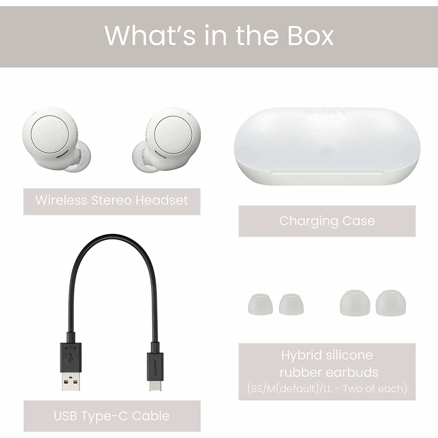 Sony WF-C500 True Wireless Headphones - 20-Hour Battery, Voice Assistant, Built-in Mic, Bluetooth - White