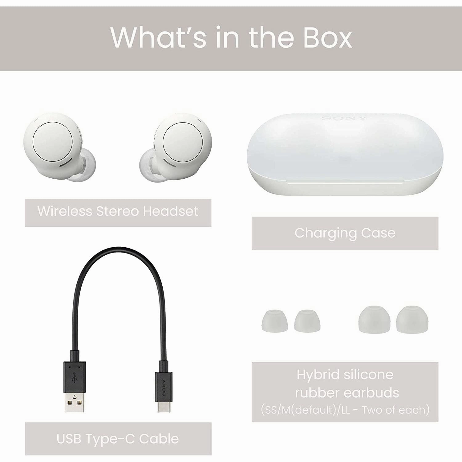 Sony WF-C500 True Wireless Headphones - 20-Hour Battery, Voice Assistant, Built-in Mic, Bluetooth - White