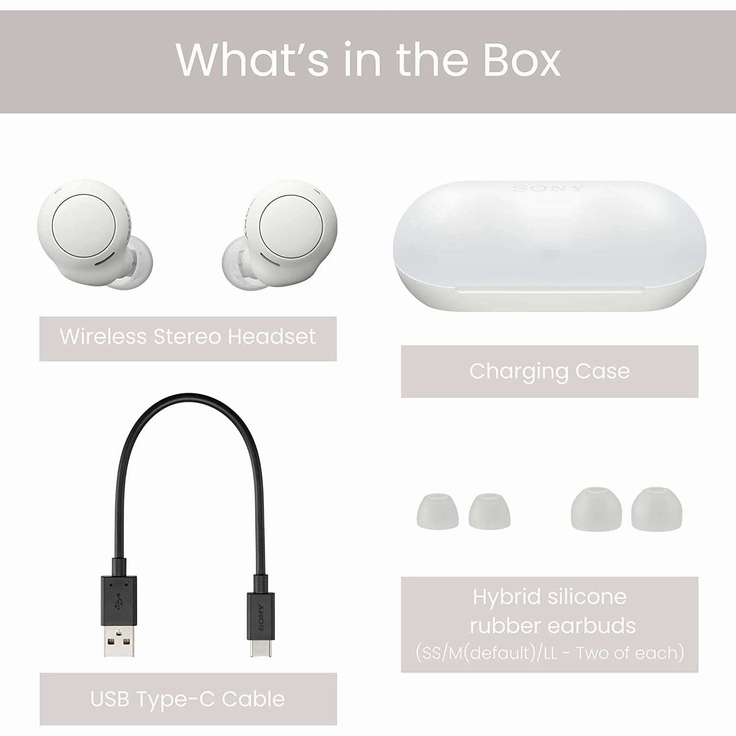 Sony WF-C500 True Wireless Headphones - 20-Hour Battery, Voice Assistant, Built-in Mic, Bluetooth - White