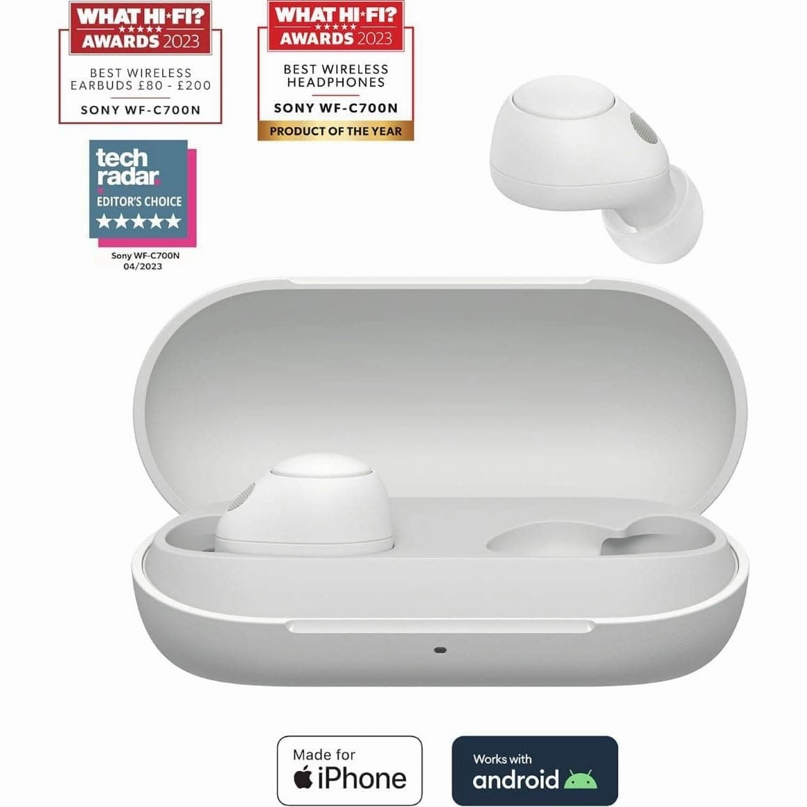 Sony WF-C700N Noise Cancelling True Wireless Bluetooth In-Ear Headphones with Mic/Remote, White