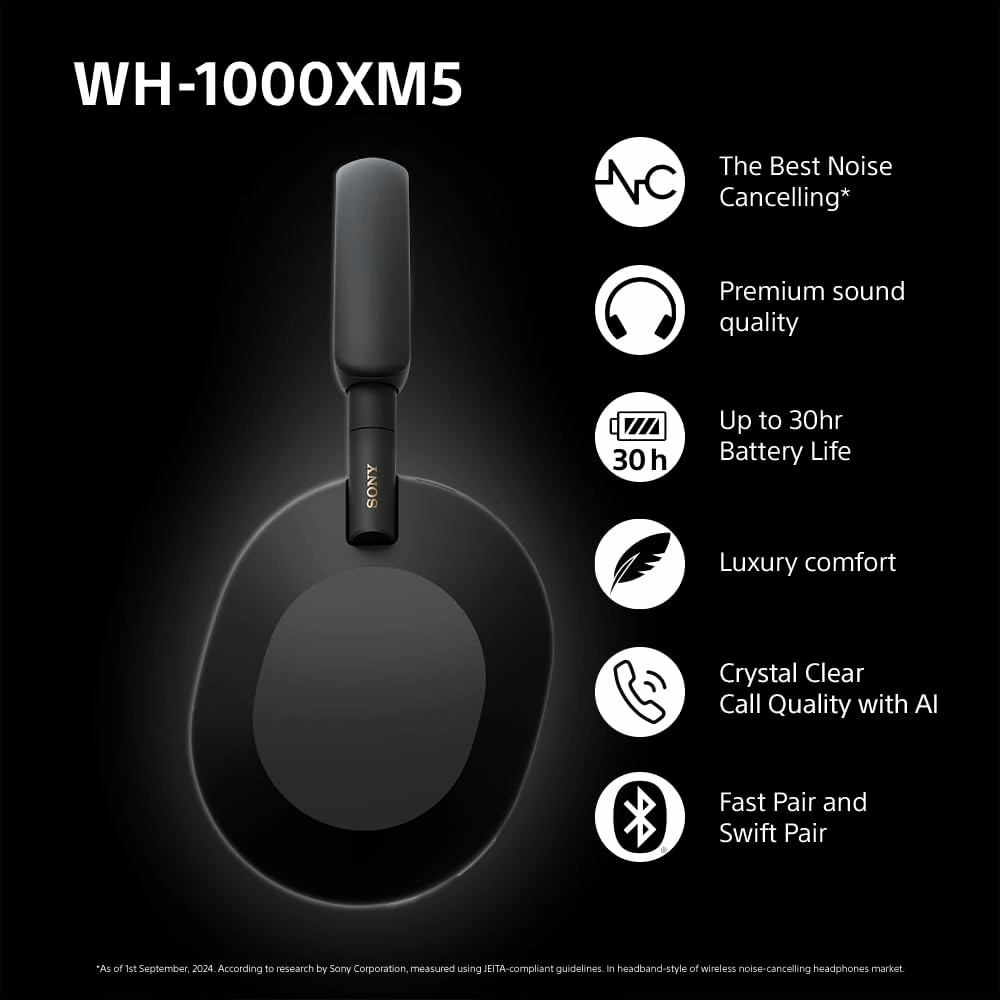 Sony WH-1000XM5 Over-Ear True Wireless Headphones - Black