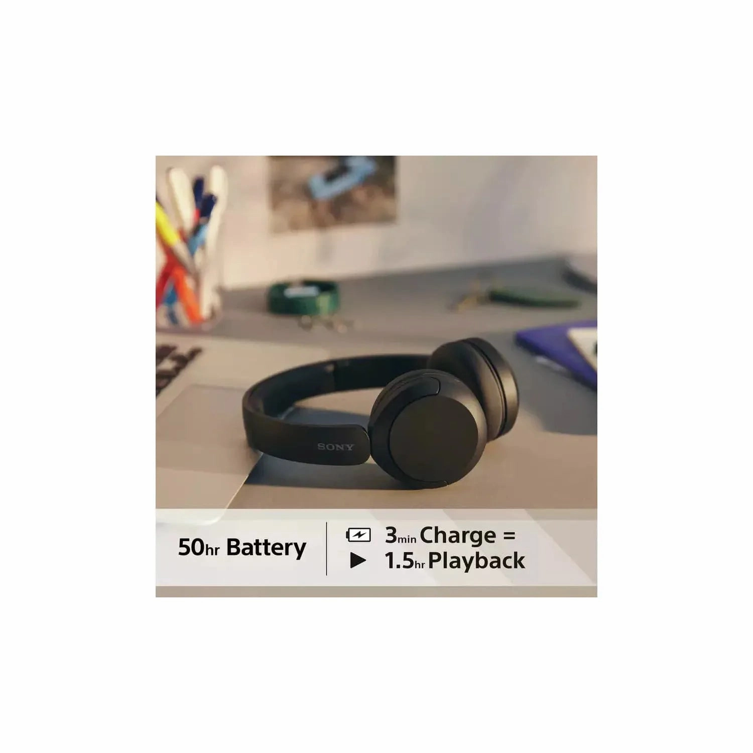 Sony WH-CH520 Wireless Bluetooth Headphones - up to 50 Hours Battery Life with Quick Charge, On-ear style - Black