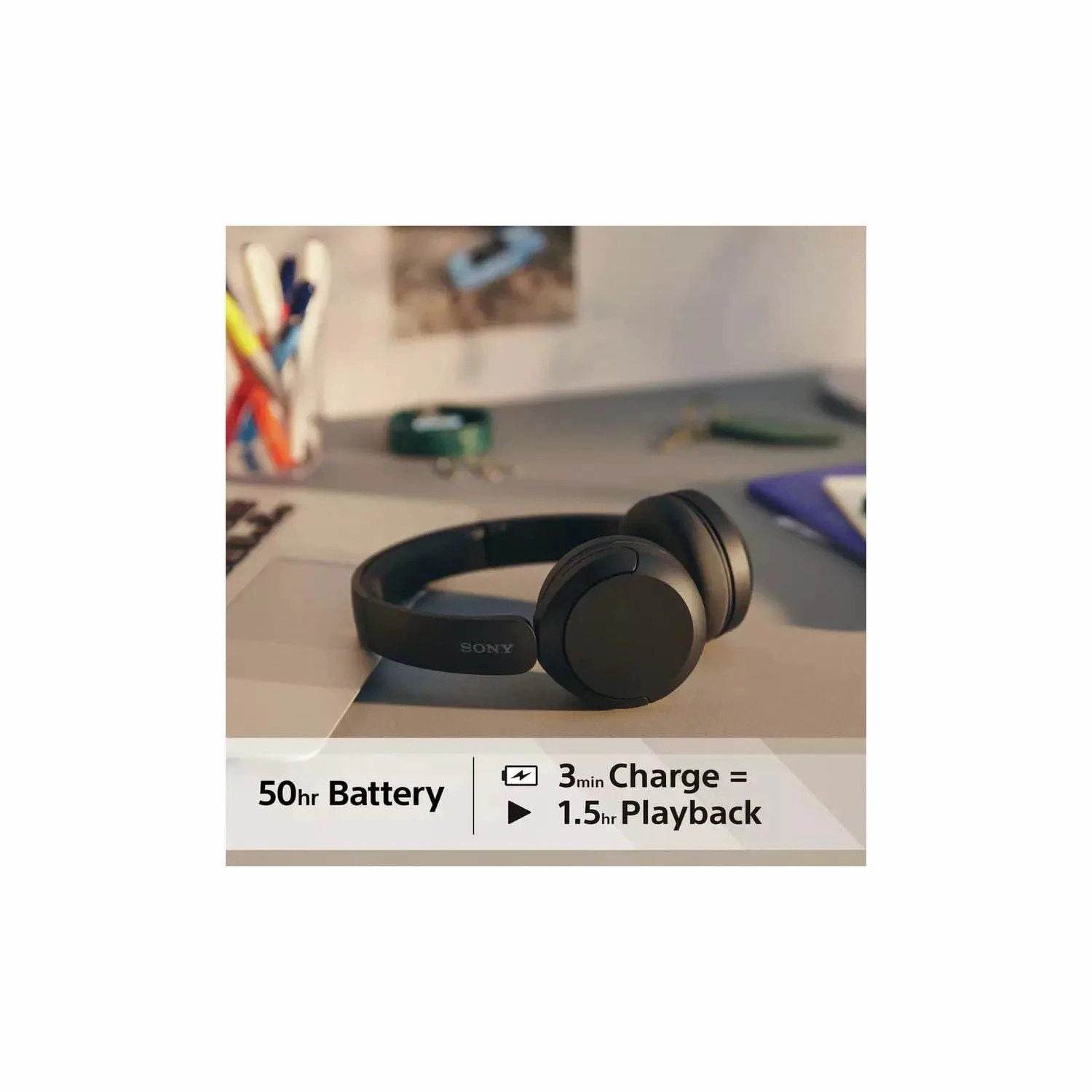 Sony WH-CH520 Wireless Bluetooth Headphones - up to 50 Hours Battery Life with Quick Charge, On-ear style - Black