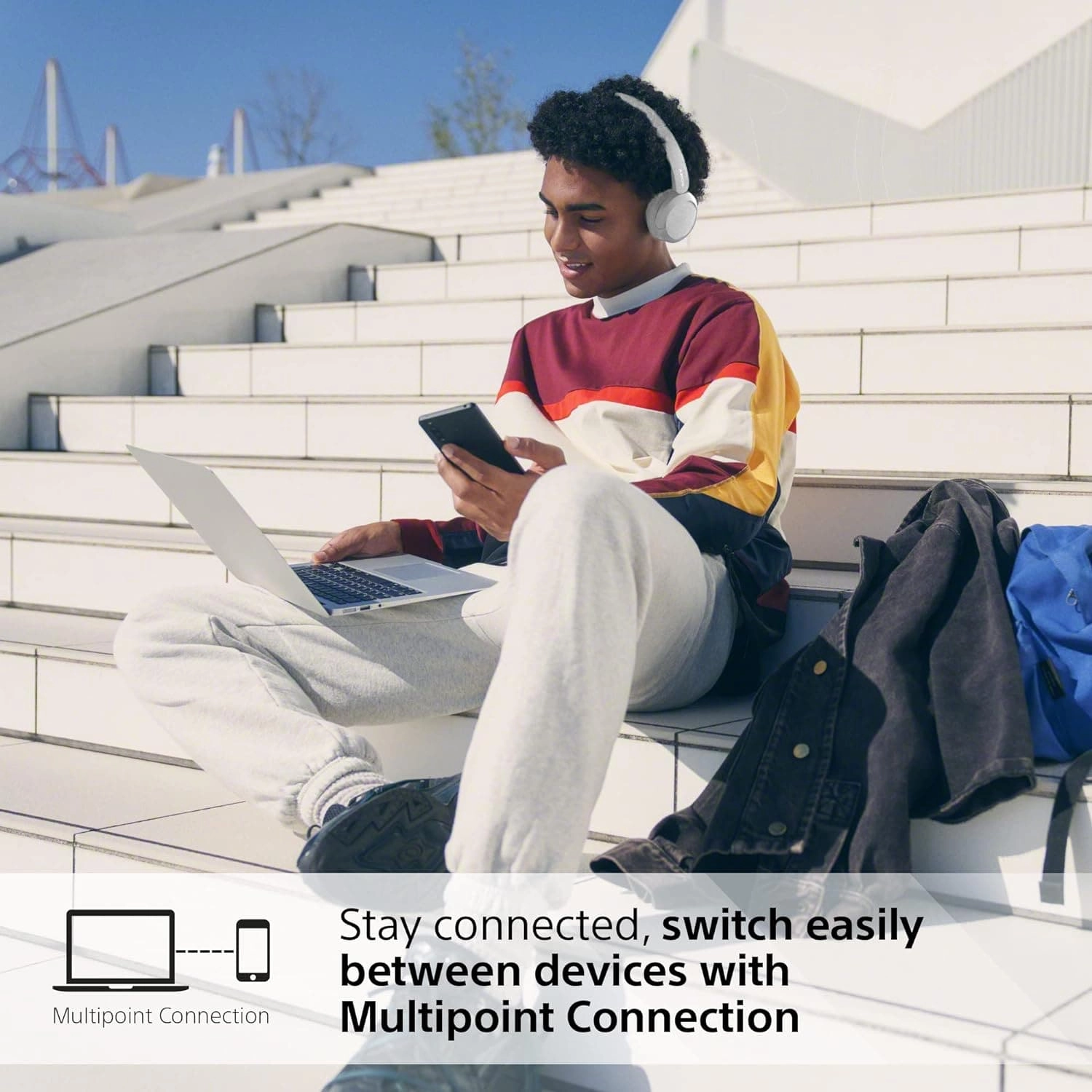 Sony WH-CH520 Wireless Bluetooth Headphones, On-Ear, 50-Hour Battery with Quick Charge - White