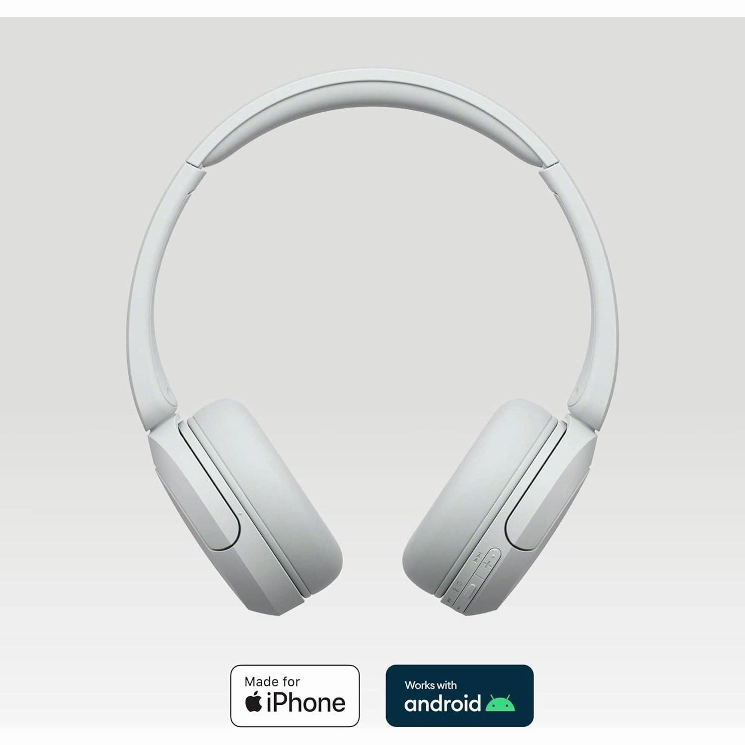 Sony WH-CH520 Wireless Bluetooth Headphones, On-Ear, 50-Hour Battery with Quick Charge - White