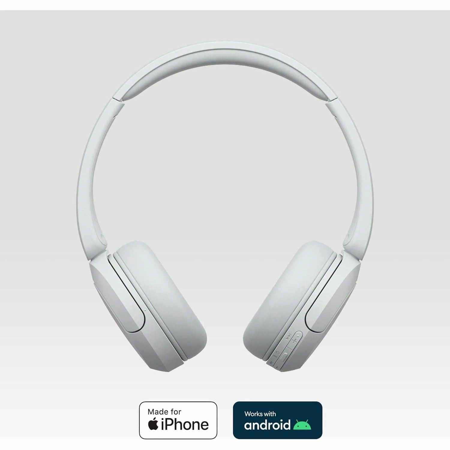 Sony WH-CH520 Wireless Bluetooth Headphones, On-Ear, 50-Hour Battery with Quick Charge - White