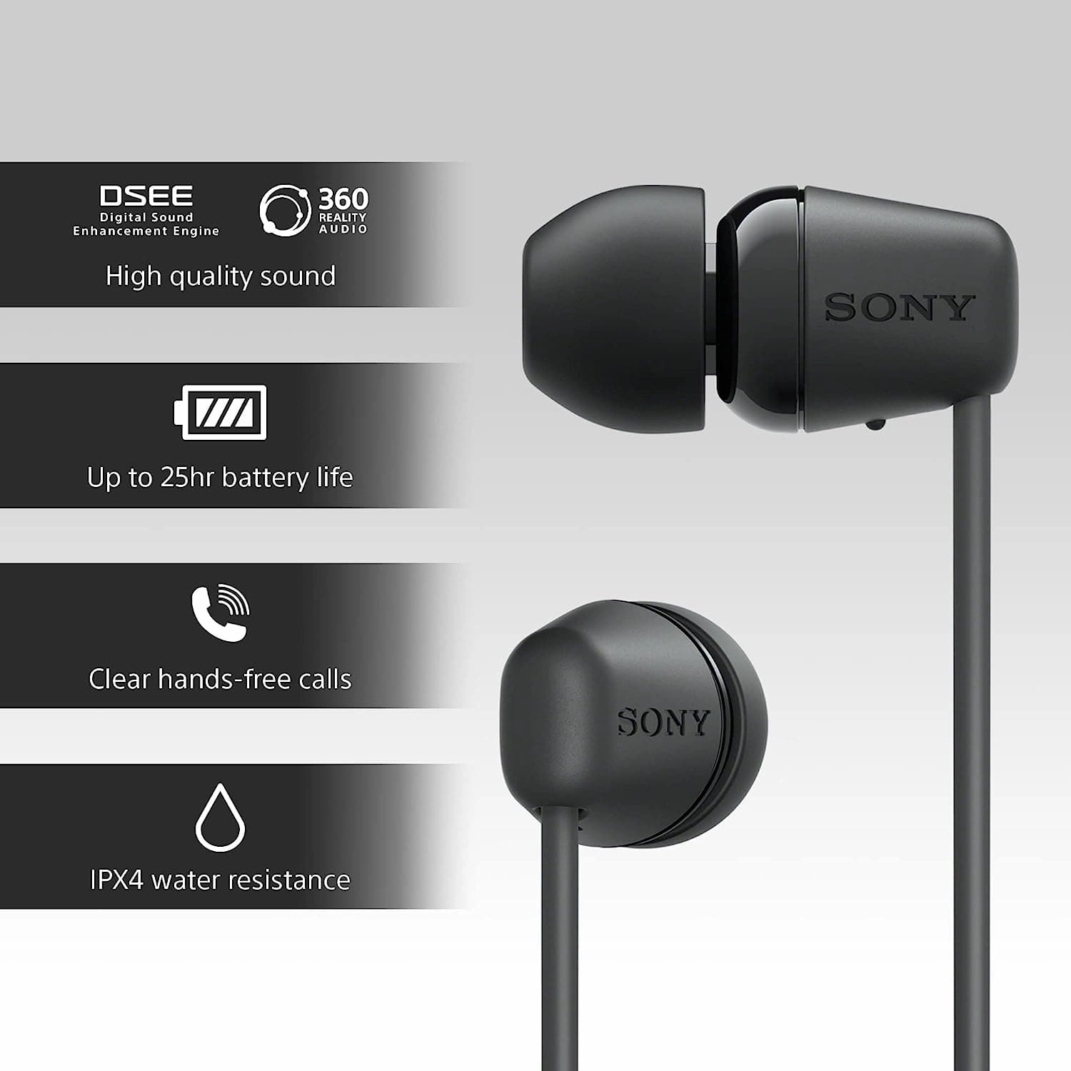 Sony WI-C100 Wireless In-ear Headphones - Up to 25 hours of battery life