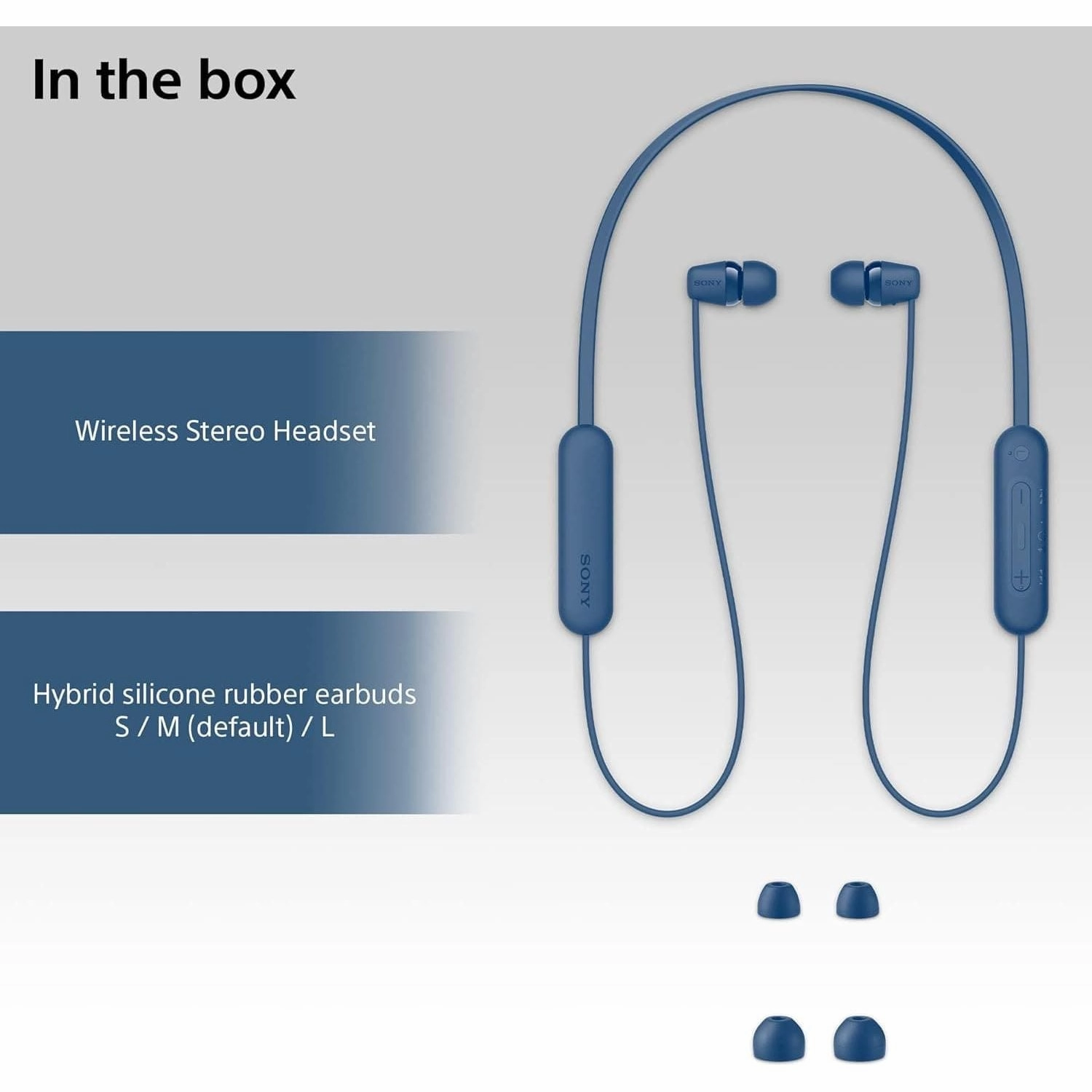 Sony WI-C100 Wireless In-ear Headphones - Up to 25 hours of battery life - Water resistant - Blue